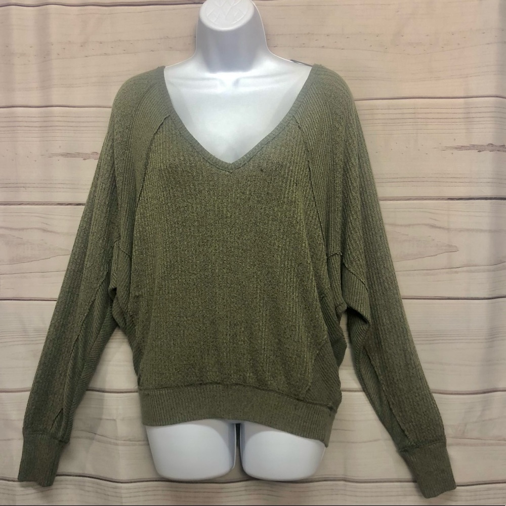 Free people olive green v neck sweater
